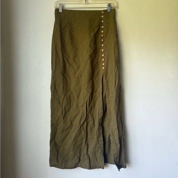 Zara Khaki Green Button-Front Side Slit Maxi Skirt S - Picture 3 of 5